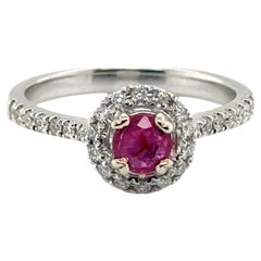 Ruby Diamond Engagement Ring 1cttw Halo 14K White Gold Brand New July Birthstone