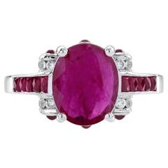 Ruby Diamond Engagement Ring in 18K White Gold