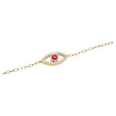 Ruby & Diamond Evil Eye Bracelet Set with 0.17ctG/SI Diamonds in 9ct Yellow Gold