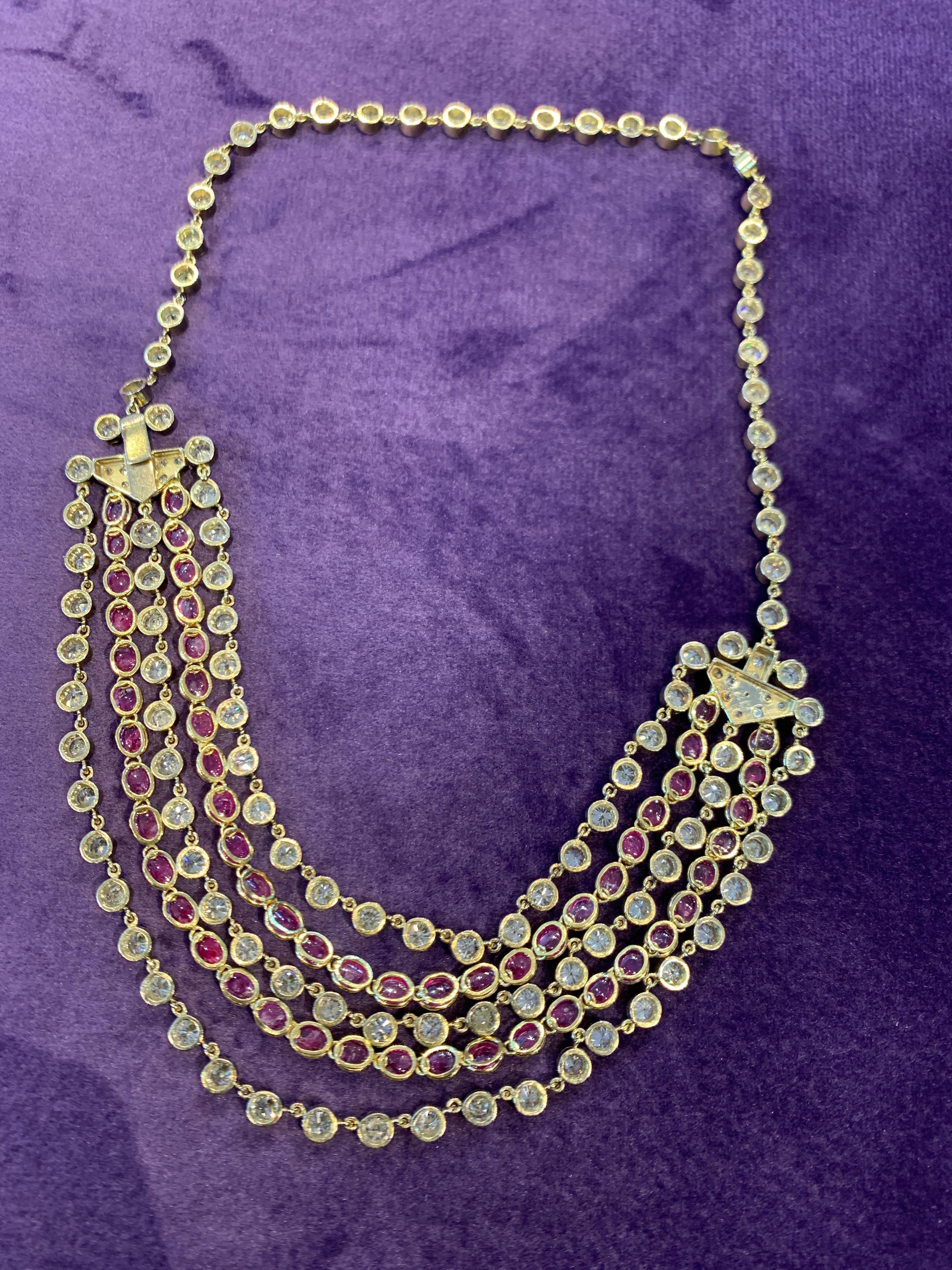 Ruby and Diamond Five-Row Necklace In Excellent Condition In New York, NY