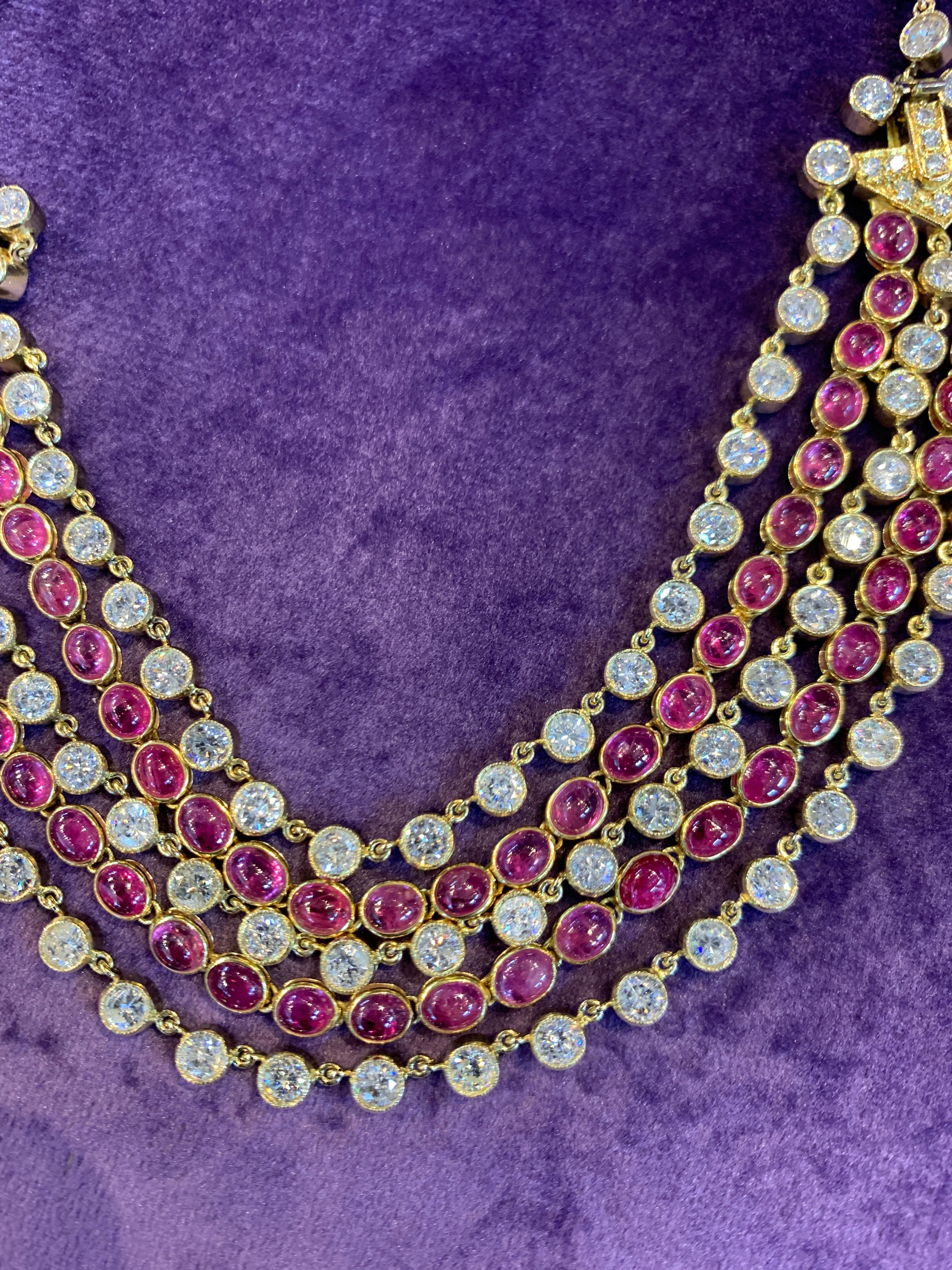 Women's Ruby and Diamond Five-Row Necklace