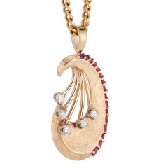 Ruby Diamond Florentine Gold Pendant Necklace
