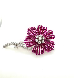 Ruby & Diamond Flower Brooch