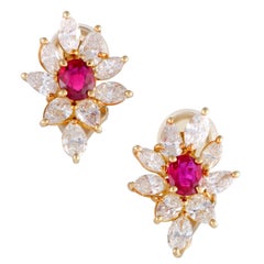 Ruby Diamond Flower Clip-On Earrings