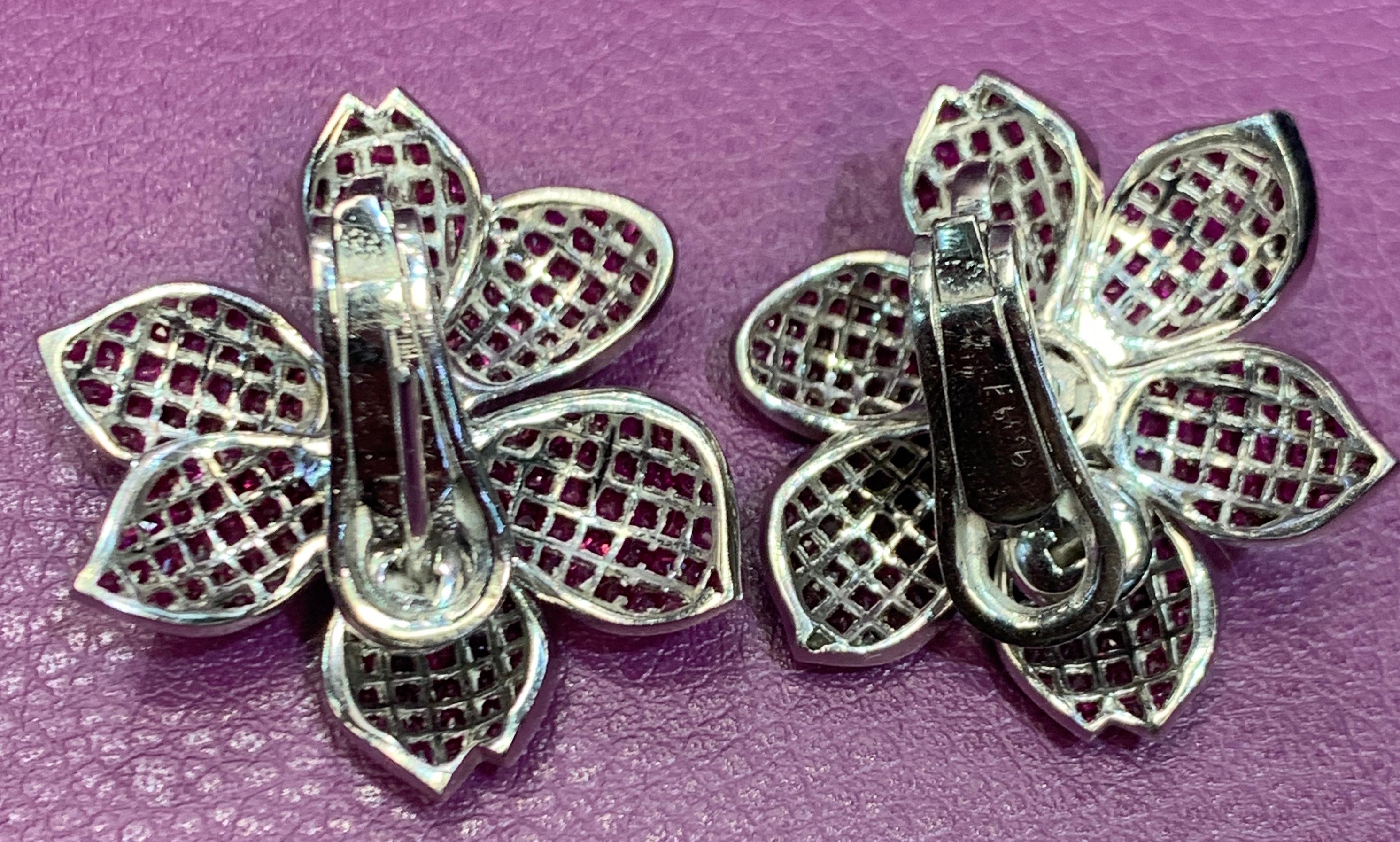 Ruby and Diamond Flower Earrings In Excellent Condition In New York, NY