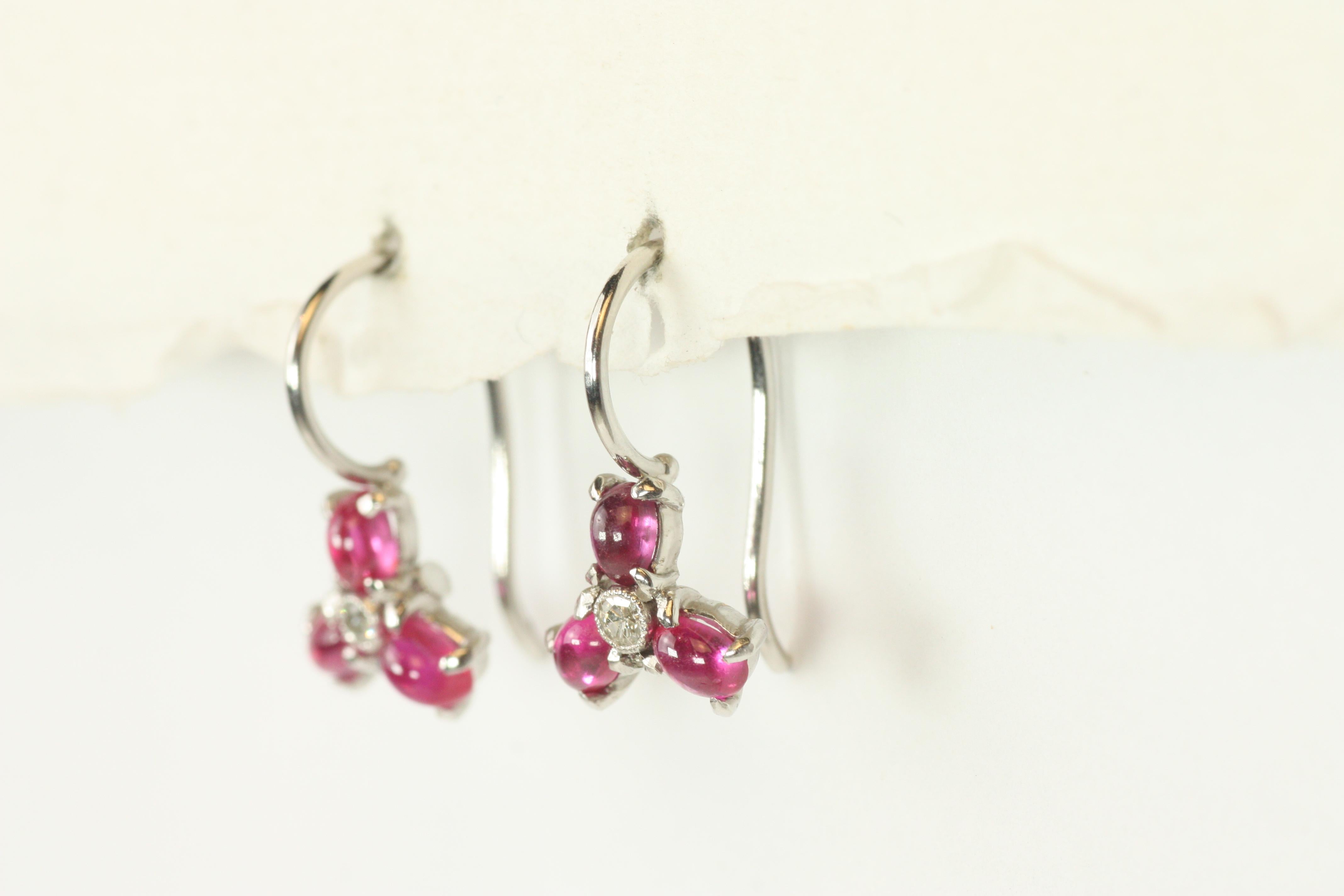 Women's Ruby Diamond Flower Floral Earrings in Platinum by Bracken Jewelers For Sale