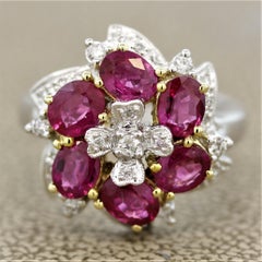 Ruby Diamond Flower Gold Ring