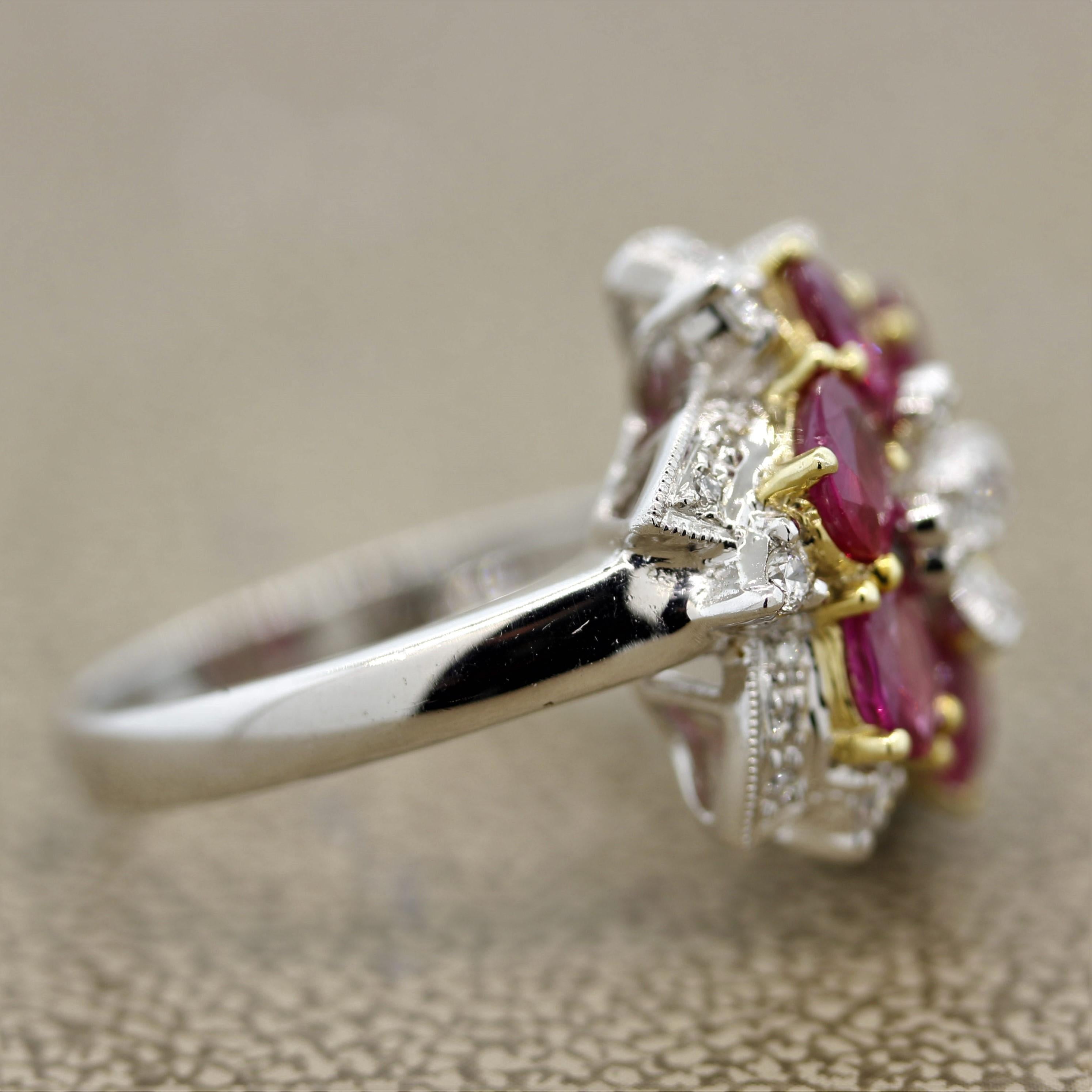 Women's Ruby Diamond Flower Gold Ring