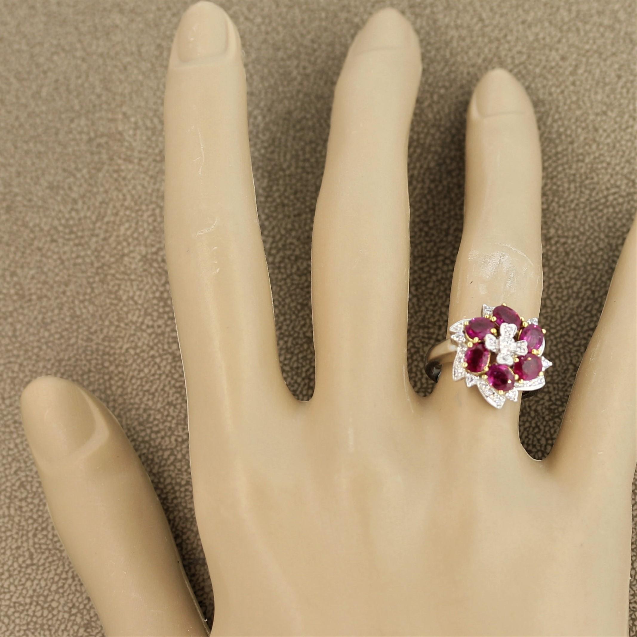 Ruby Diamond Flower Gold Ring 1
