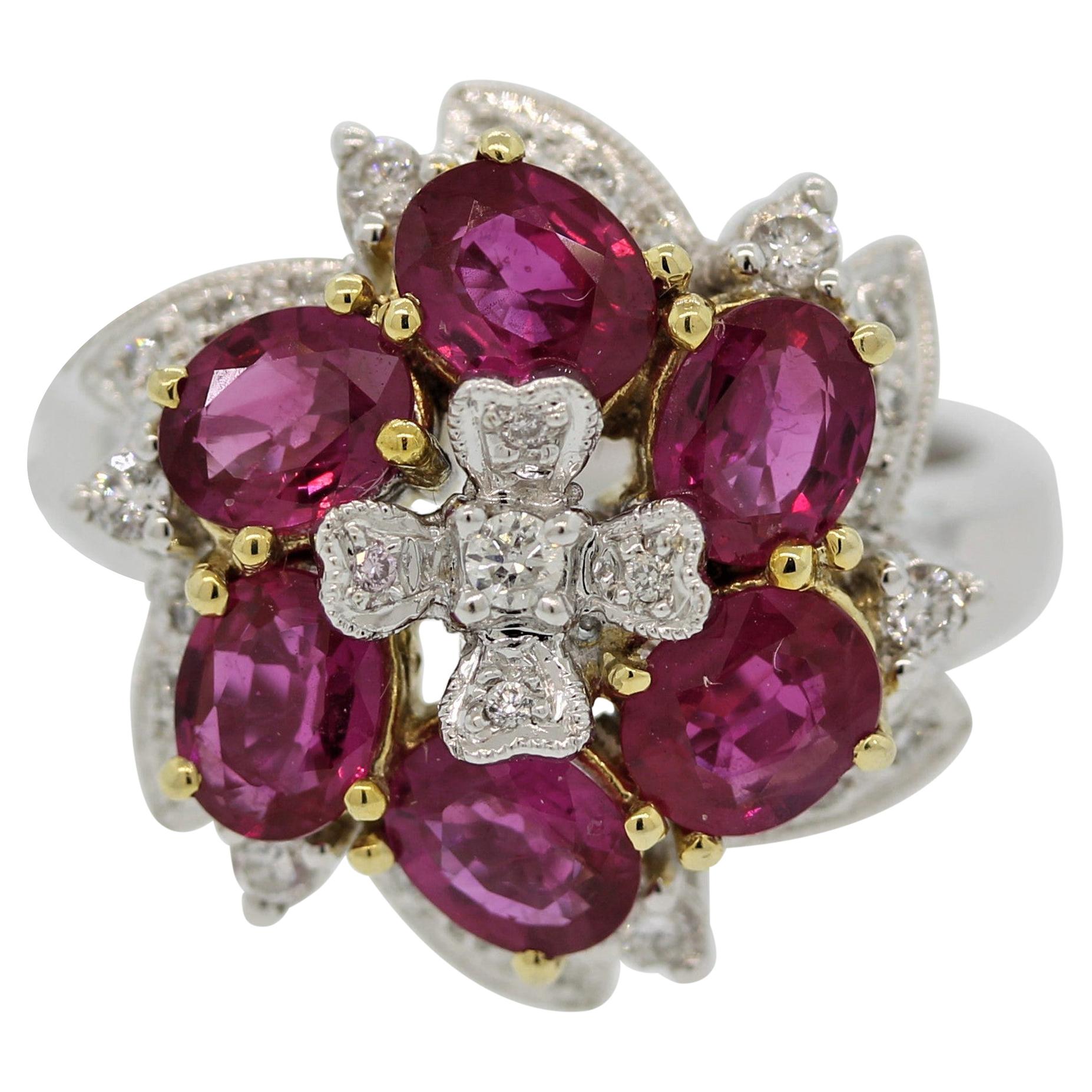 Ruby Diamond Flower Gold Ring