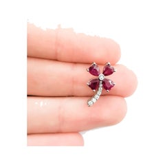 Ruby & Diamond Flower Pendant in 14k White Gold