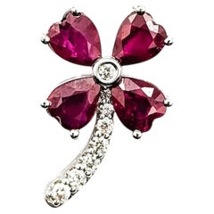 Ruby & Diamond Flower Pendant in 14k White Gold