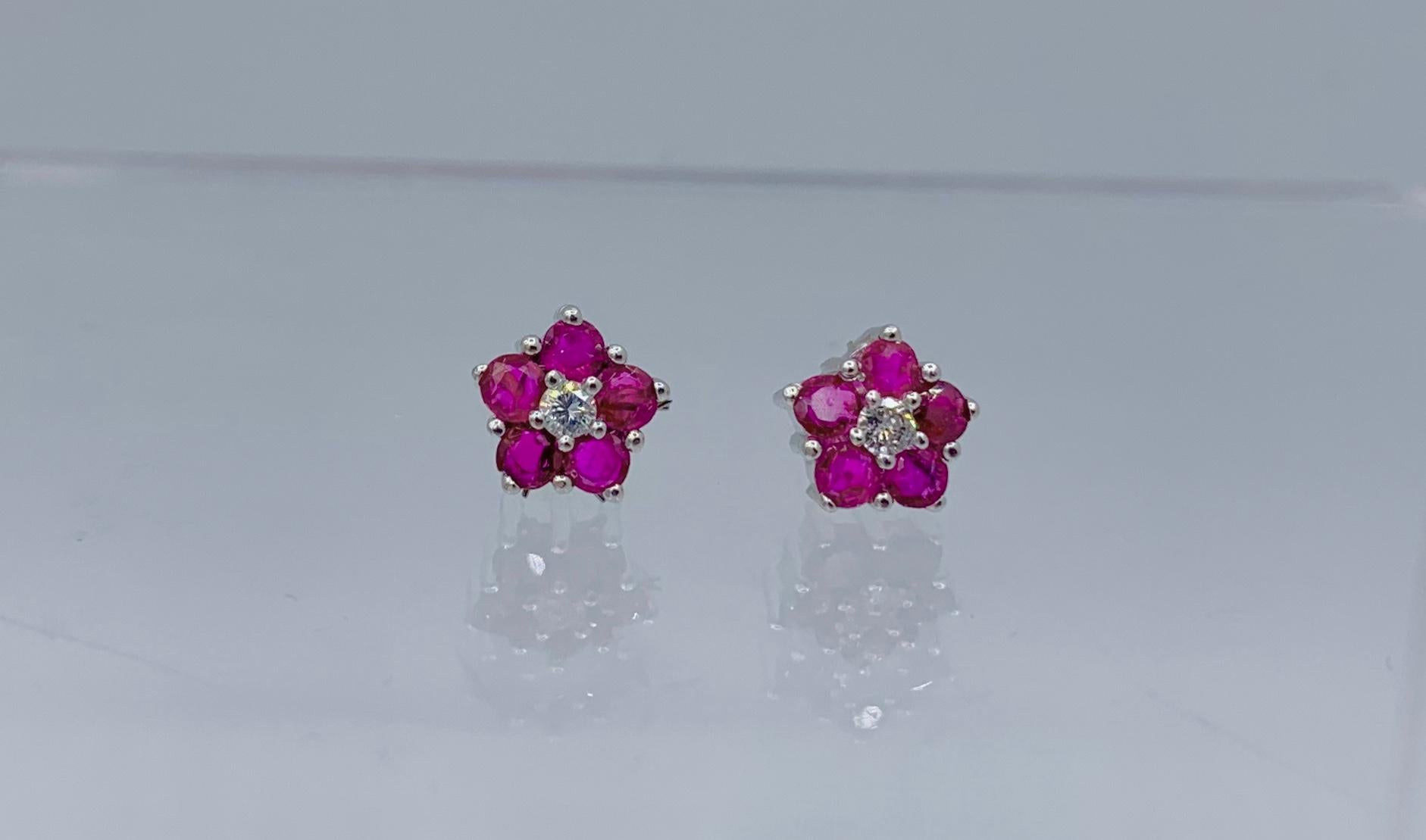 ruby flower earrings