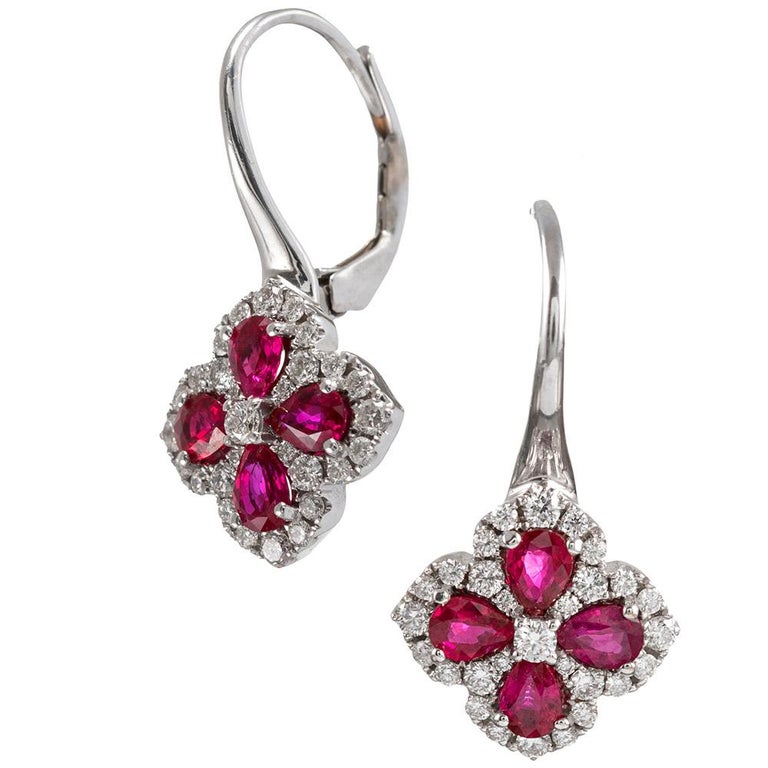 Ruby and Diamond “Four-Leaf Clover” Earrings at 1stDibs