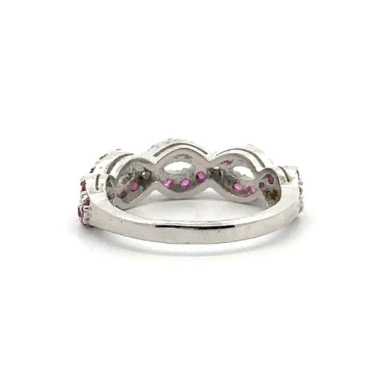 For Sale:  Ruby Diamond Gemstone Wave Band Ring Crafted in Sterling Silver 3