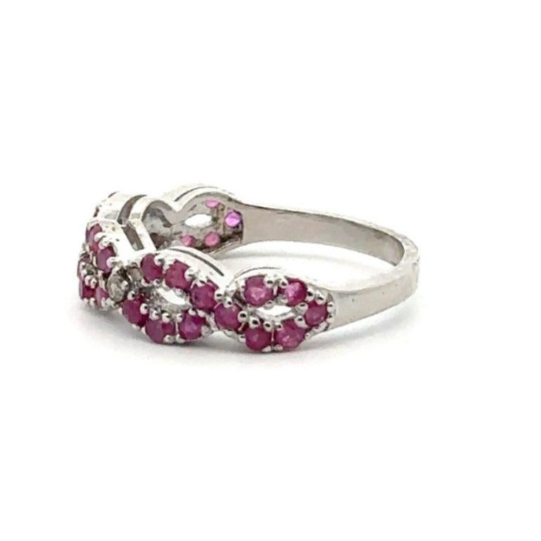 For Sale:  Ruby Diamond Gemstone Wave Band Ring Crafted in Sterling Silver 4