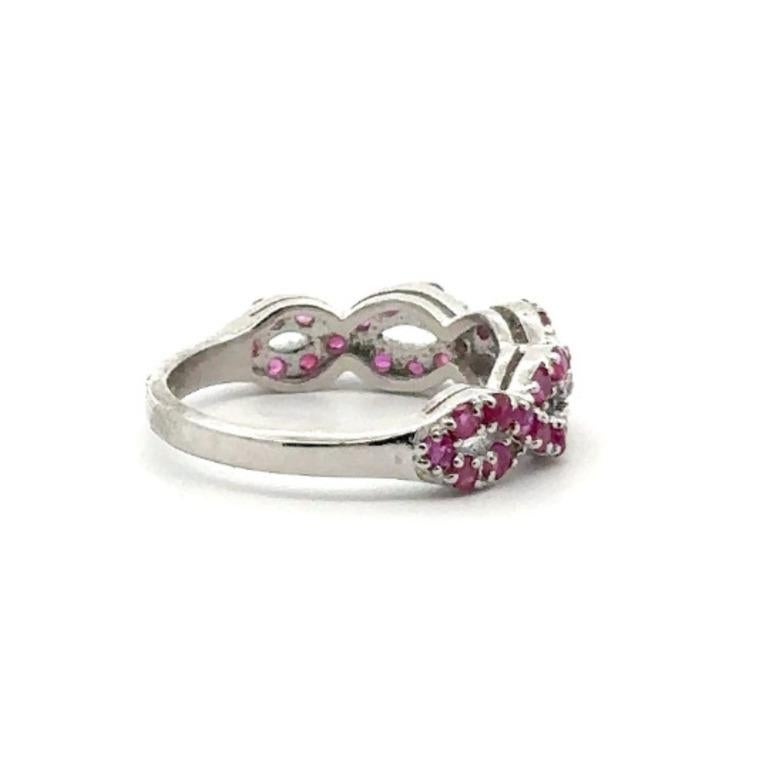 For Sale:  Ruby Diamond Gemstone Wave Band Ring Crafted in Sterling Silver 5