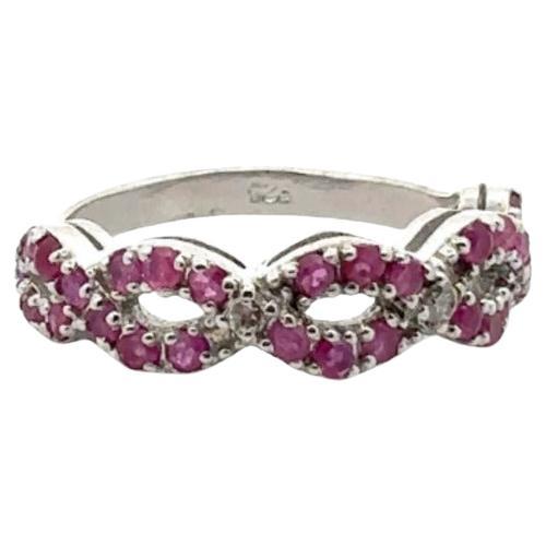 For Sale:  Ruby Diamond Gemstone Wave Band Ring Crafted in Sterling Silver