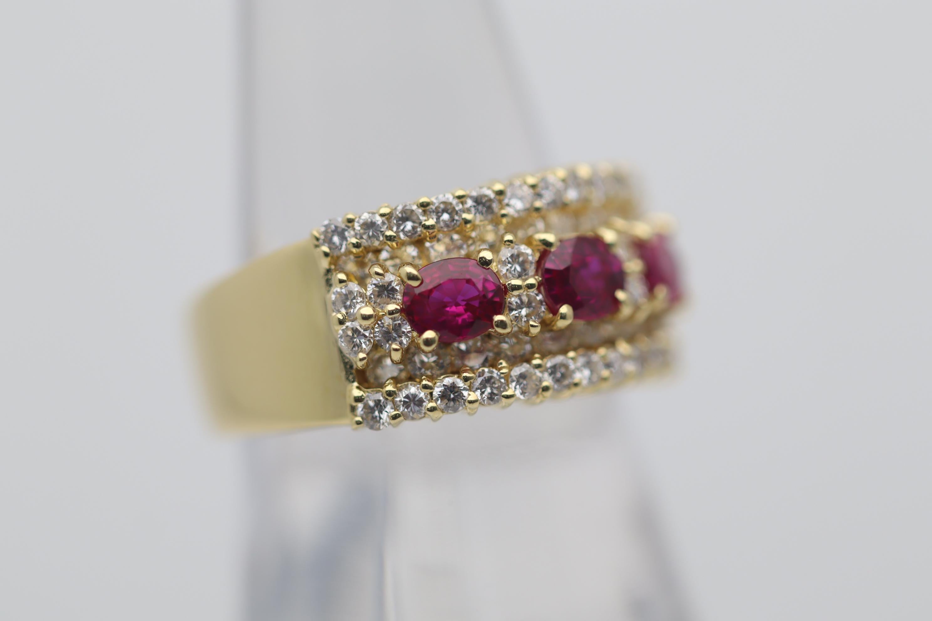 Oval Cut Ruby Diamond Gold Band Ring For Sale