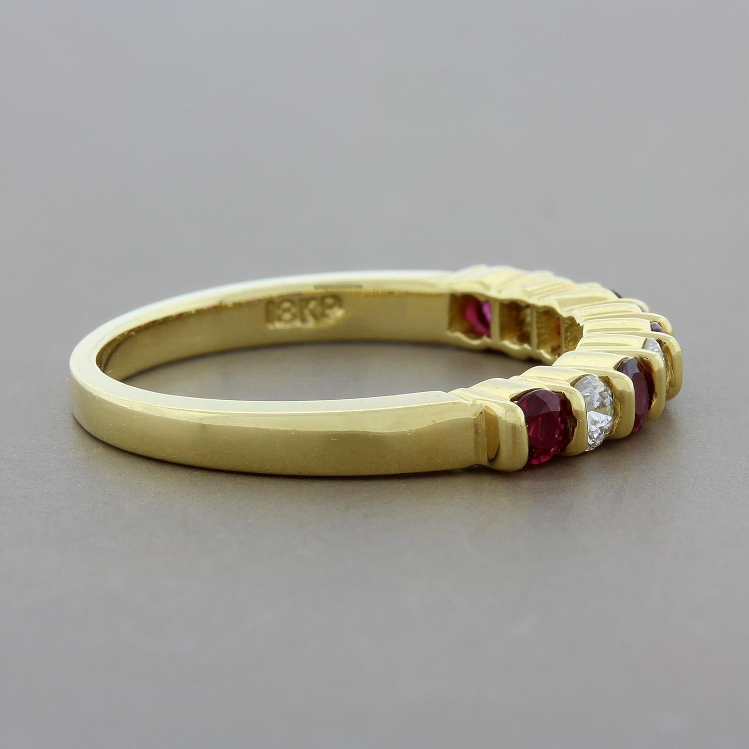 Round Cut Gemlok Ruby Diamond Gold Band Ring