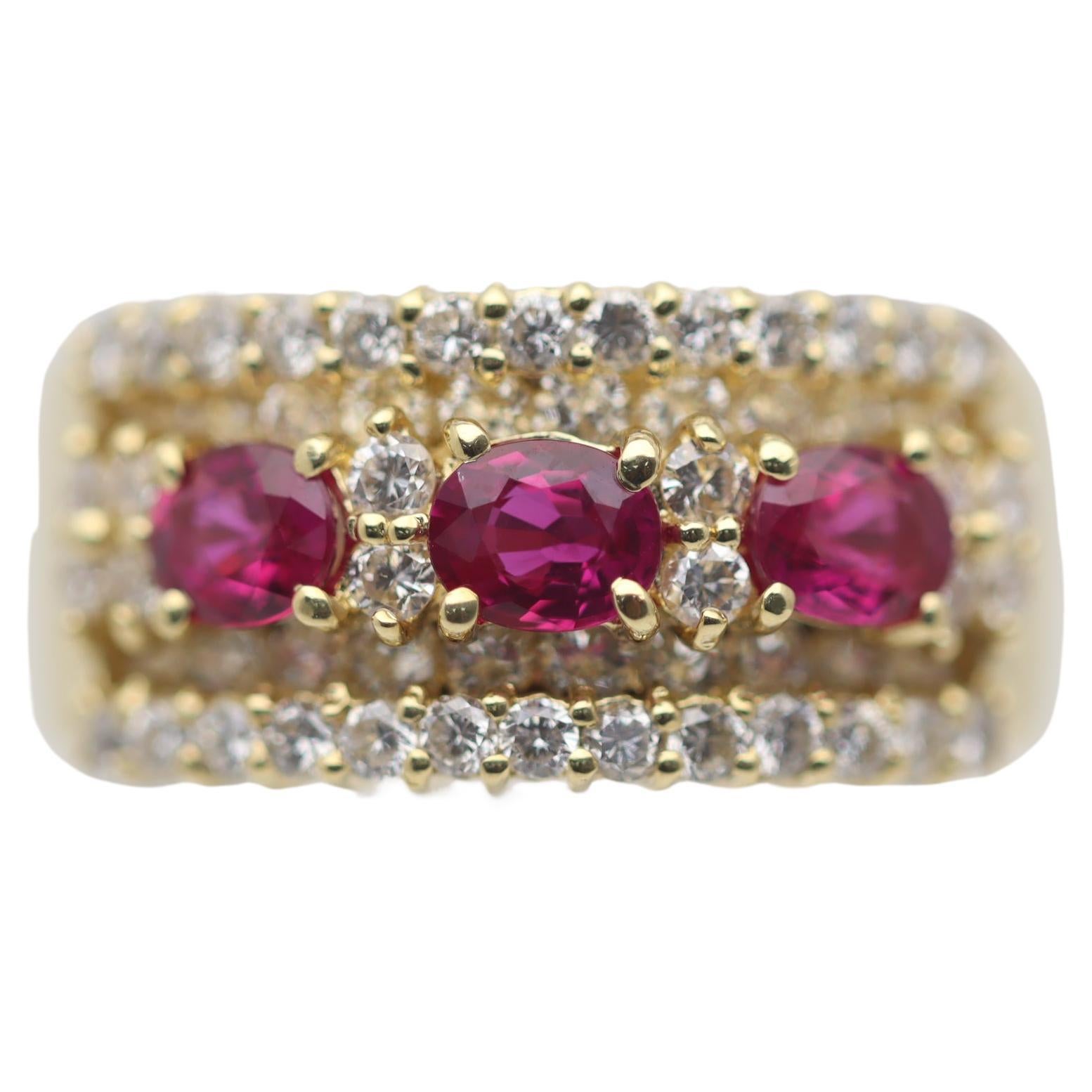 Ruby Diamond Gold Band Ring For Sale