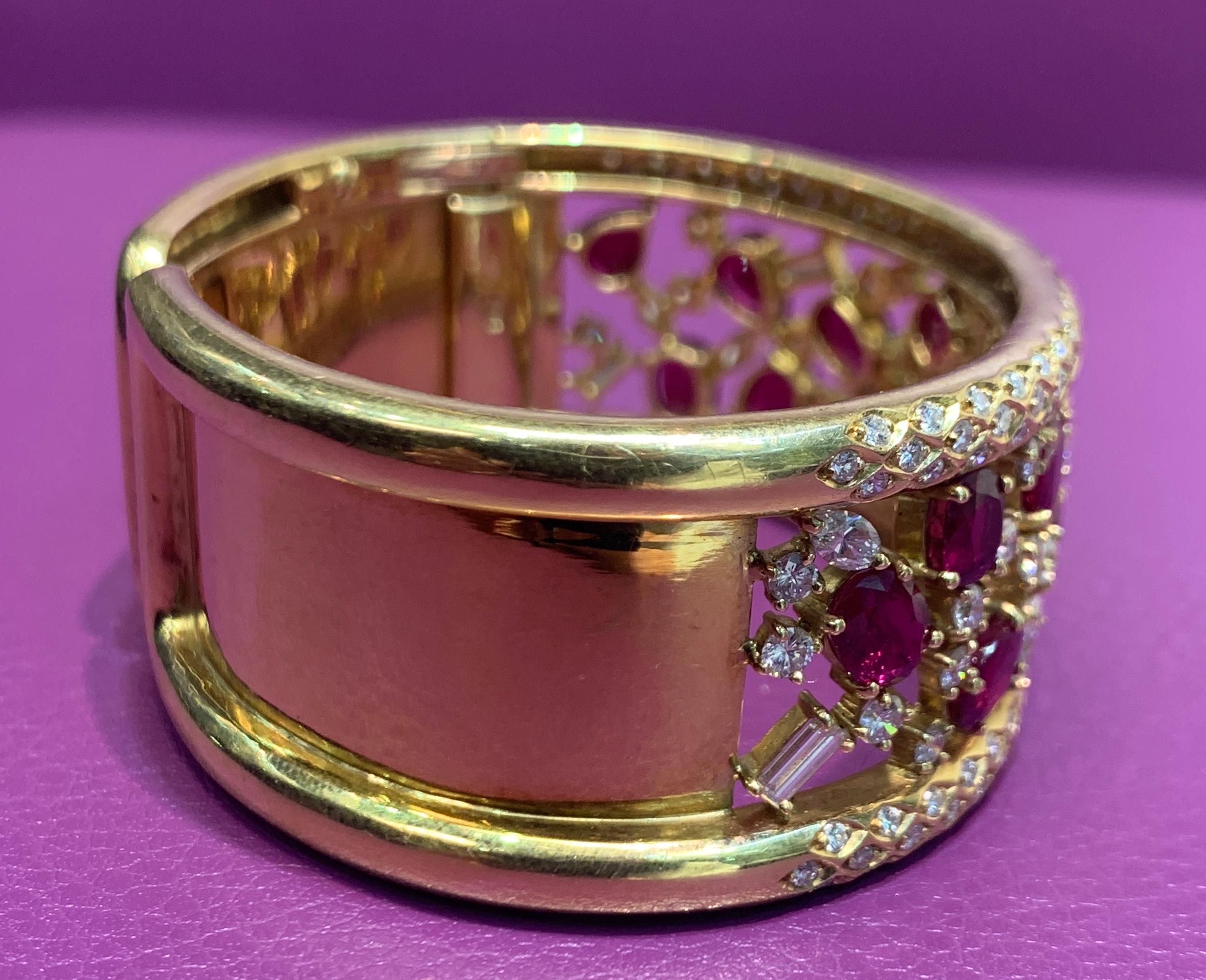 Ruby and Diamond Gold Bangle Bracelet For Sale 2