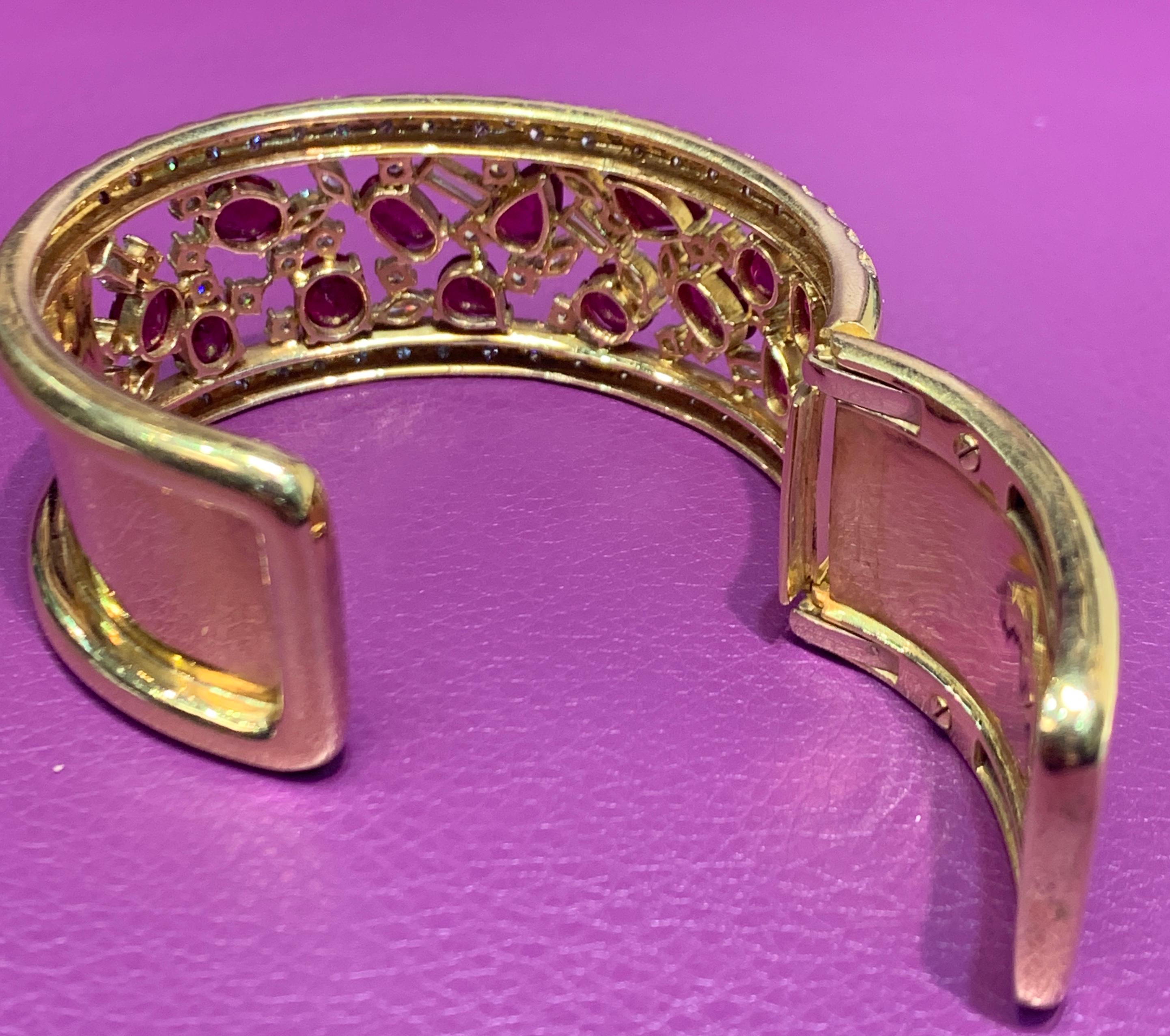 Women's Ruby and Diamond Gold Bangle Bracelet For Sale
