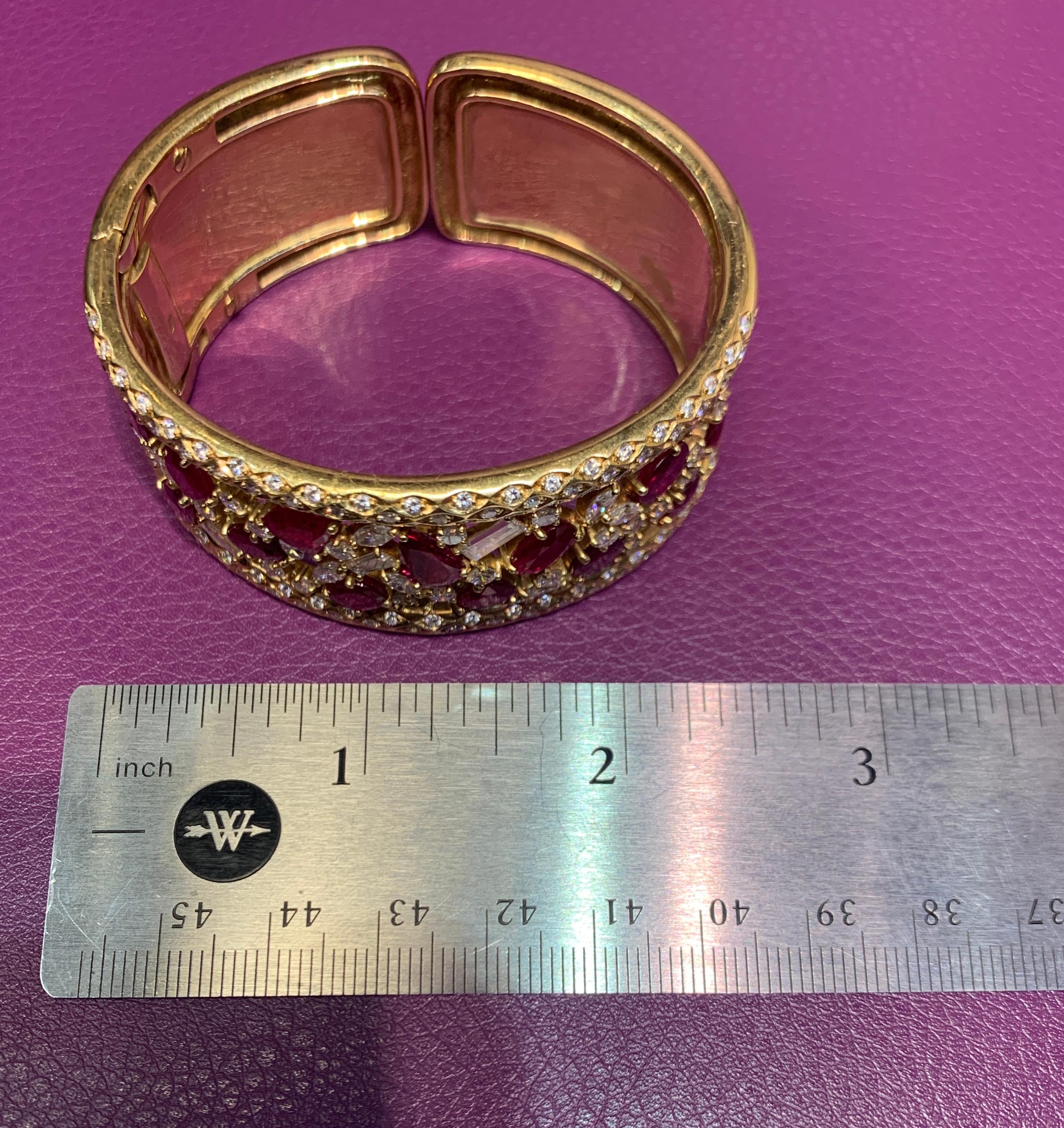 Ruby and Diamond Gold Bangle Bracelet For Sale 1