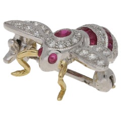 Ruby Diamond Gold Bee Brooch