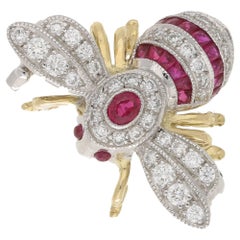 Ruby Diamond Gold Bee Brooch