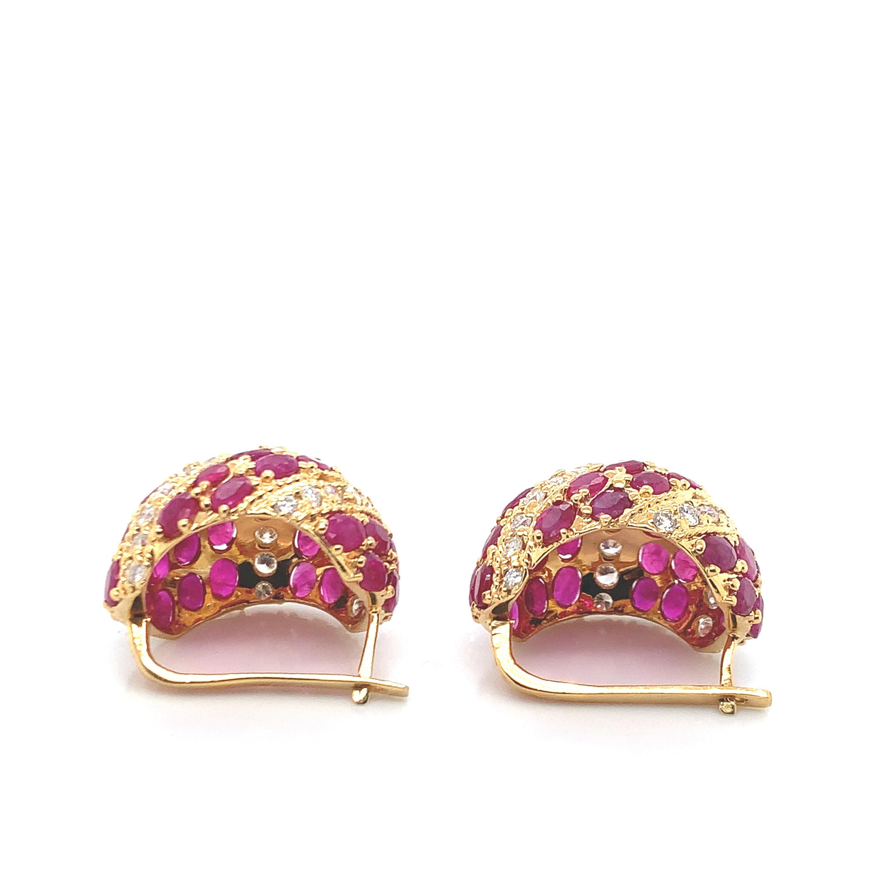 Round Cut Ruby Diamond Gold Bombe Large Earrings For Sale