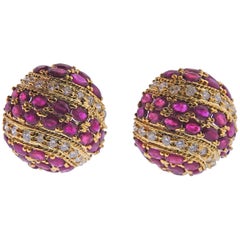 Boucles d'oreilles Ruby Diamond Gold Bombe Large