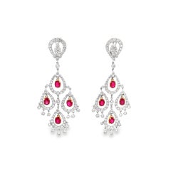 Boucles d'oreilles chandelier rubis et diamant en or