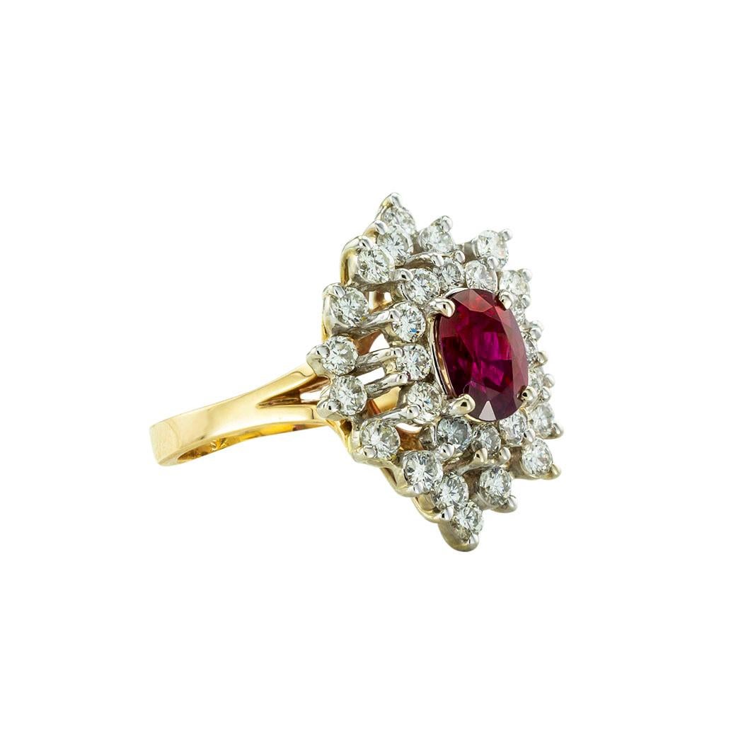 Contemporary Ruby Diamond Gold Cluster Ring For Sale