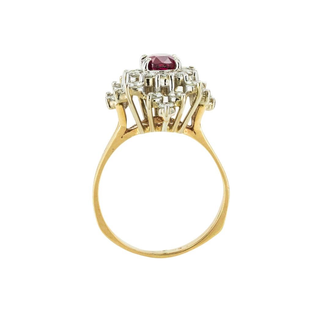 Oval Cut Ruby Diamond Gold Cluster Ring For Sale