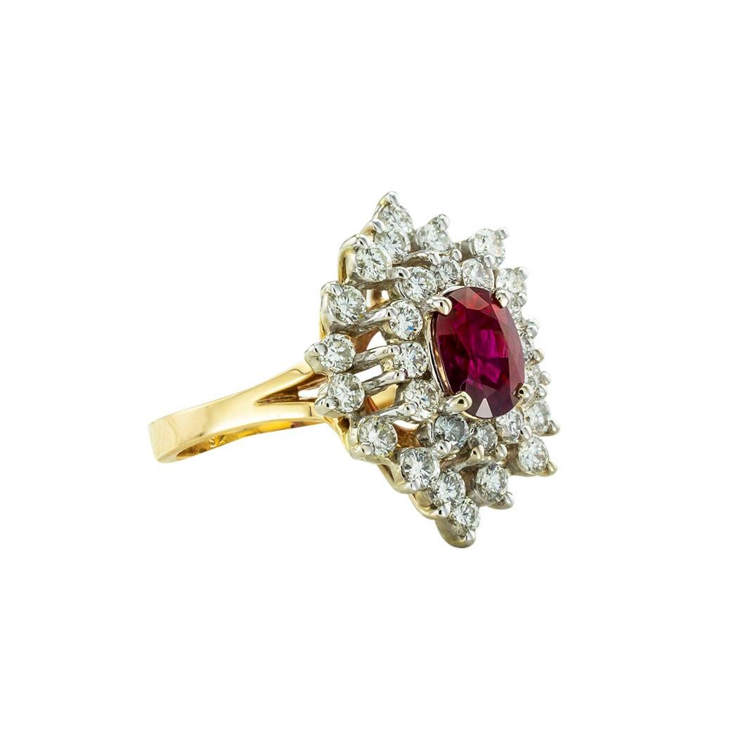Women's Ruby Diamond Gold Cluster Ring For Sale