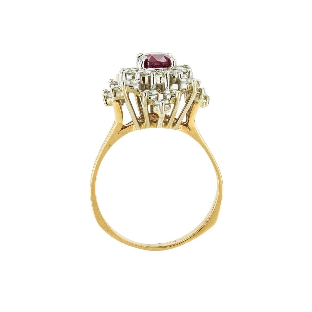 Ruby Diamond Gold Cluster Ring For Sale 1