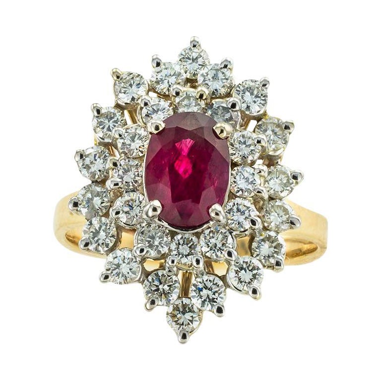 Ruby Diamond Gold Cluster Ring