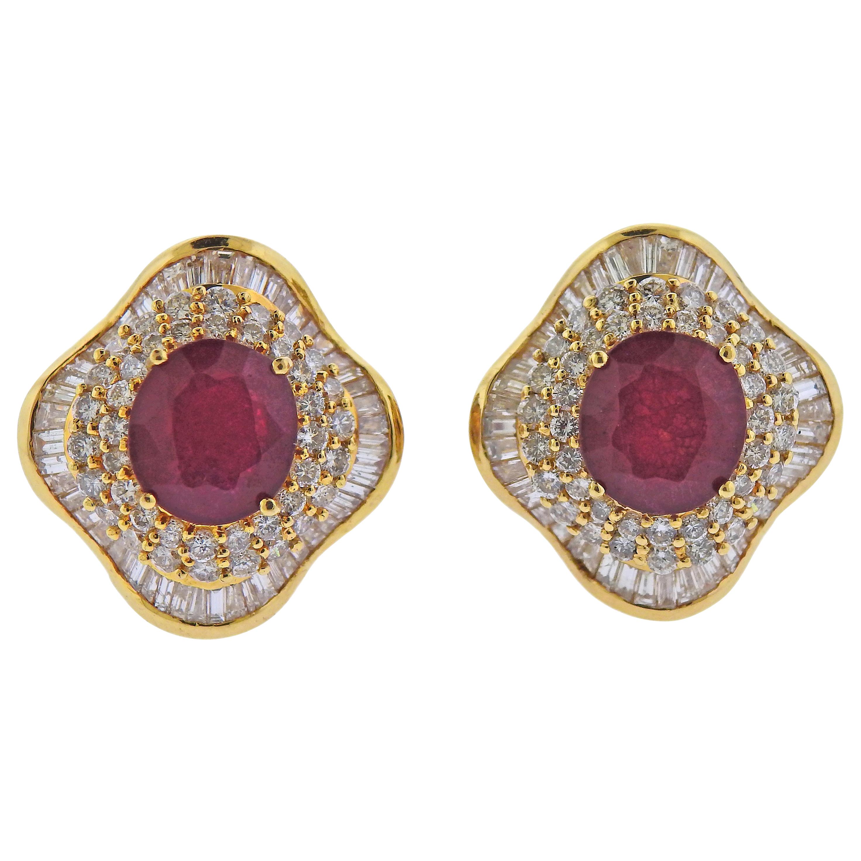 Ruby Diamond Gold Cocktail Earrings For Sale