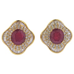 Vintage Ruby Diamond Gold Cocktail Earrings