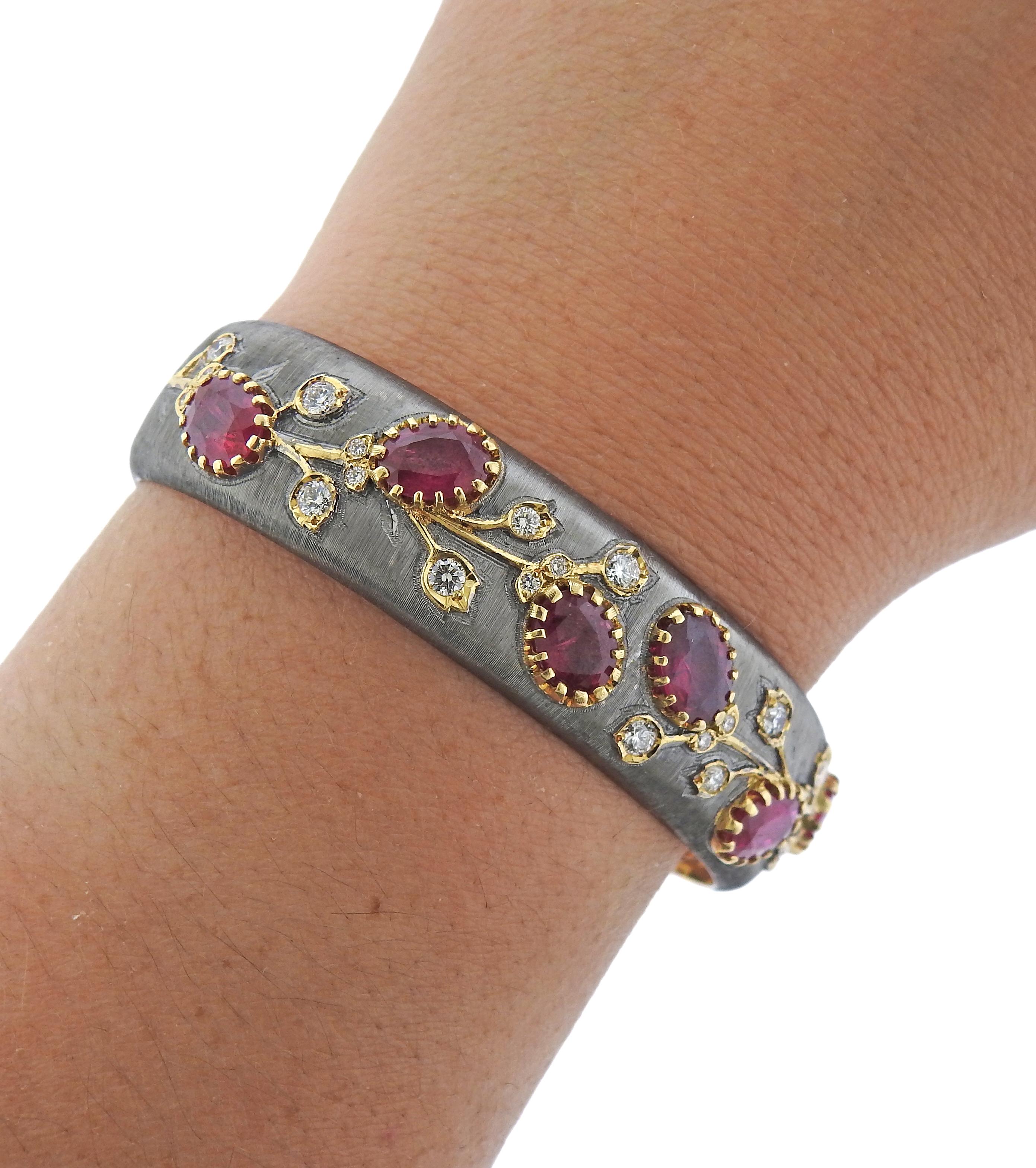 Ruby Diamond Gold Cuff Bracelet 1