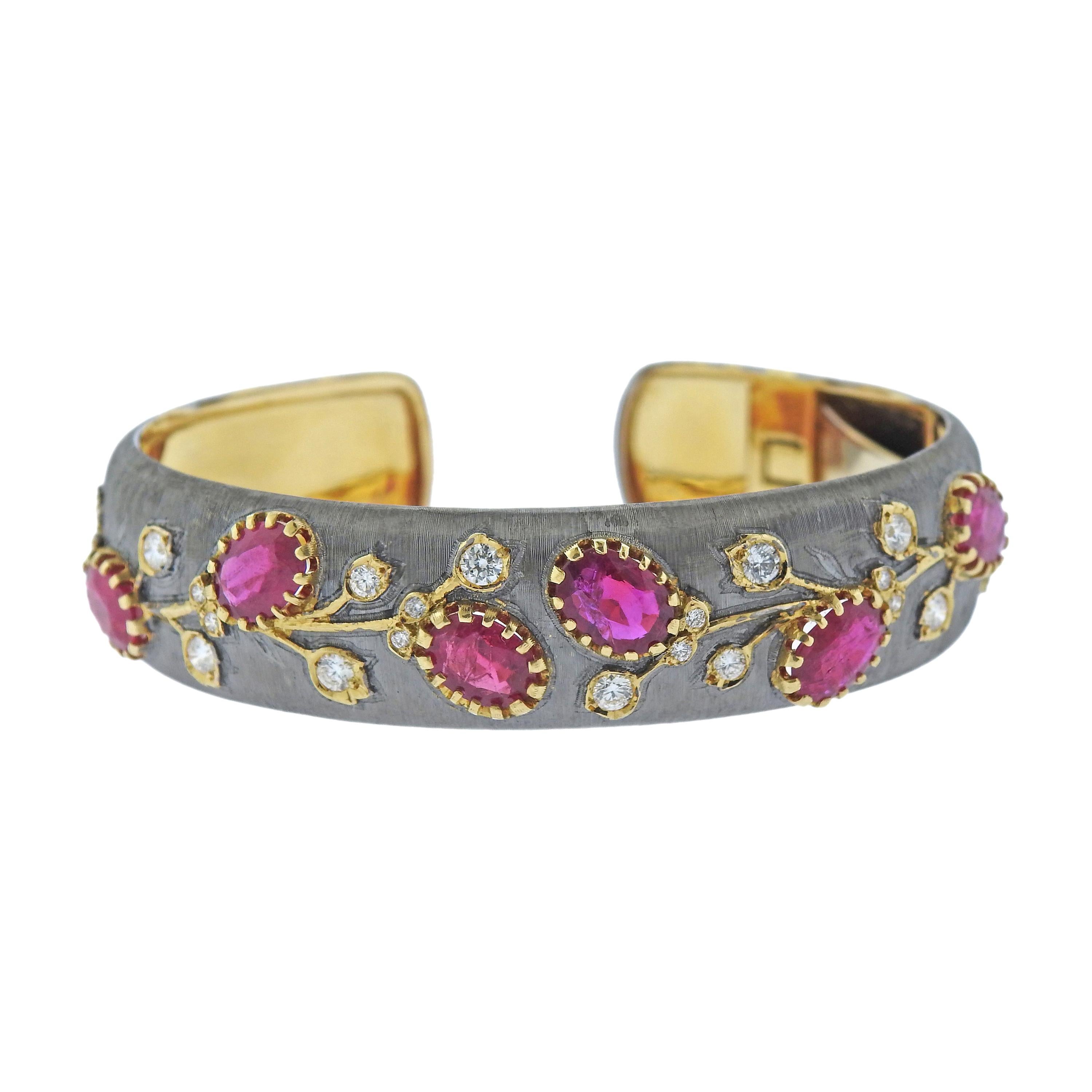Ruby Diamond Gold Cuff Bracelet