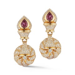 Ruby & Diamond Gold Dangle Earrings