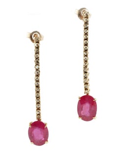Ruby Diamond Gold Drop Earrings