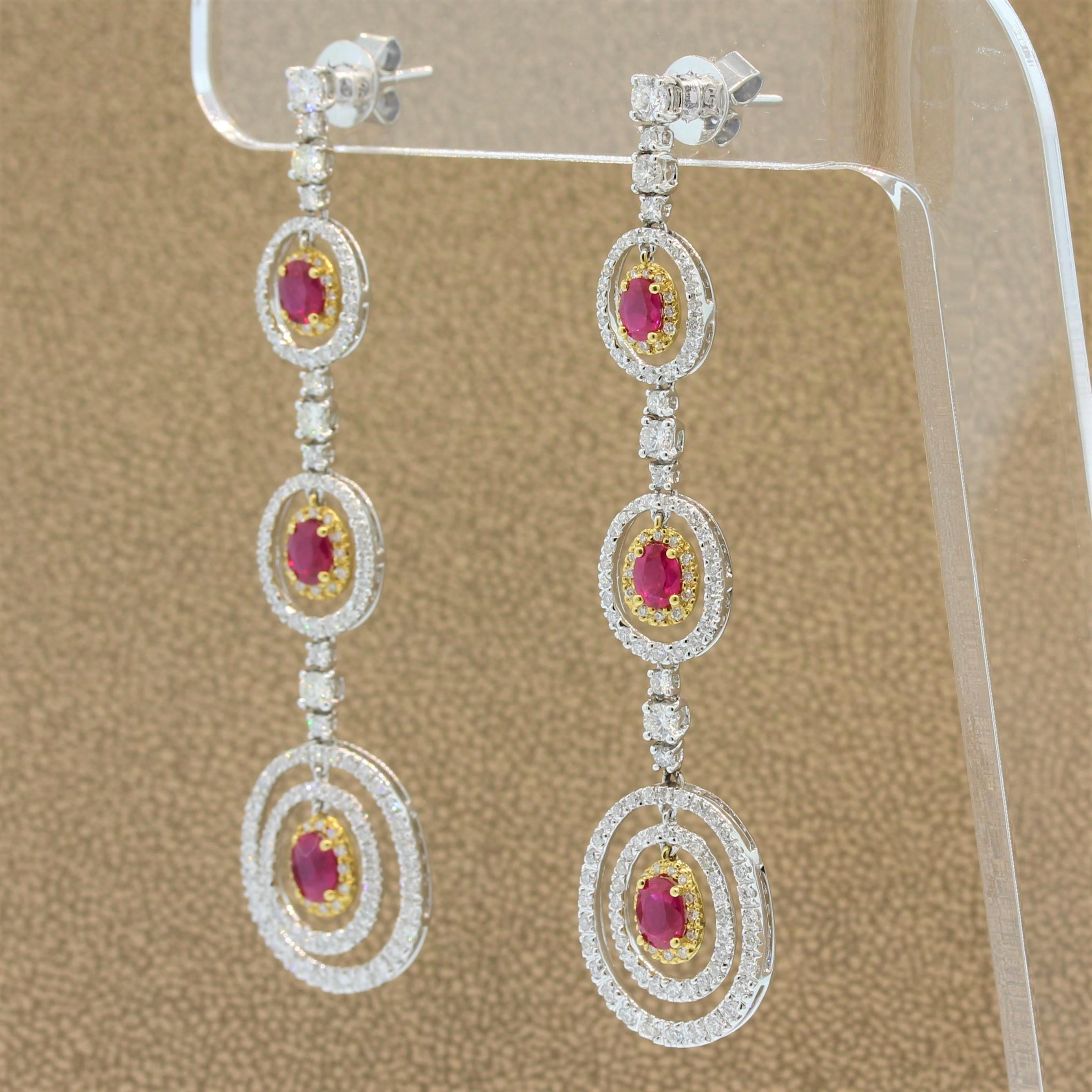 Ruby Diamond Gold Drop Earrings In New Condition In Beverly Hills, CA