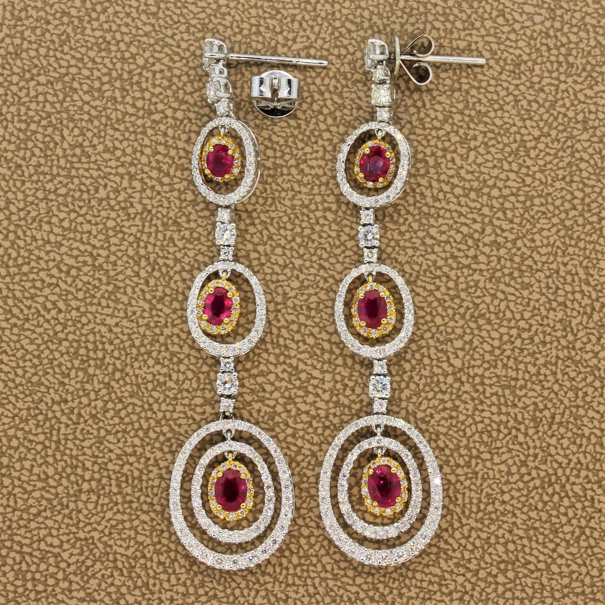 Women's Ruby Diamond Gold Drop Earrings