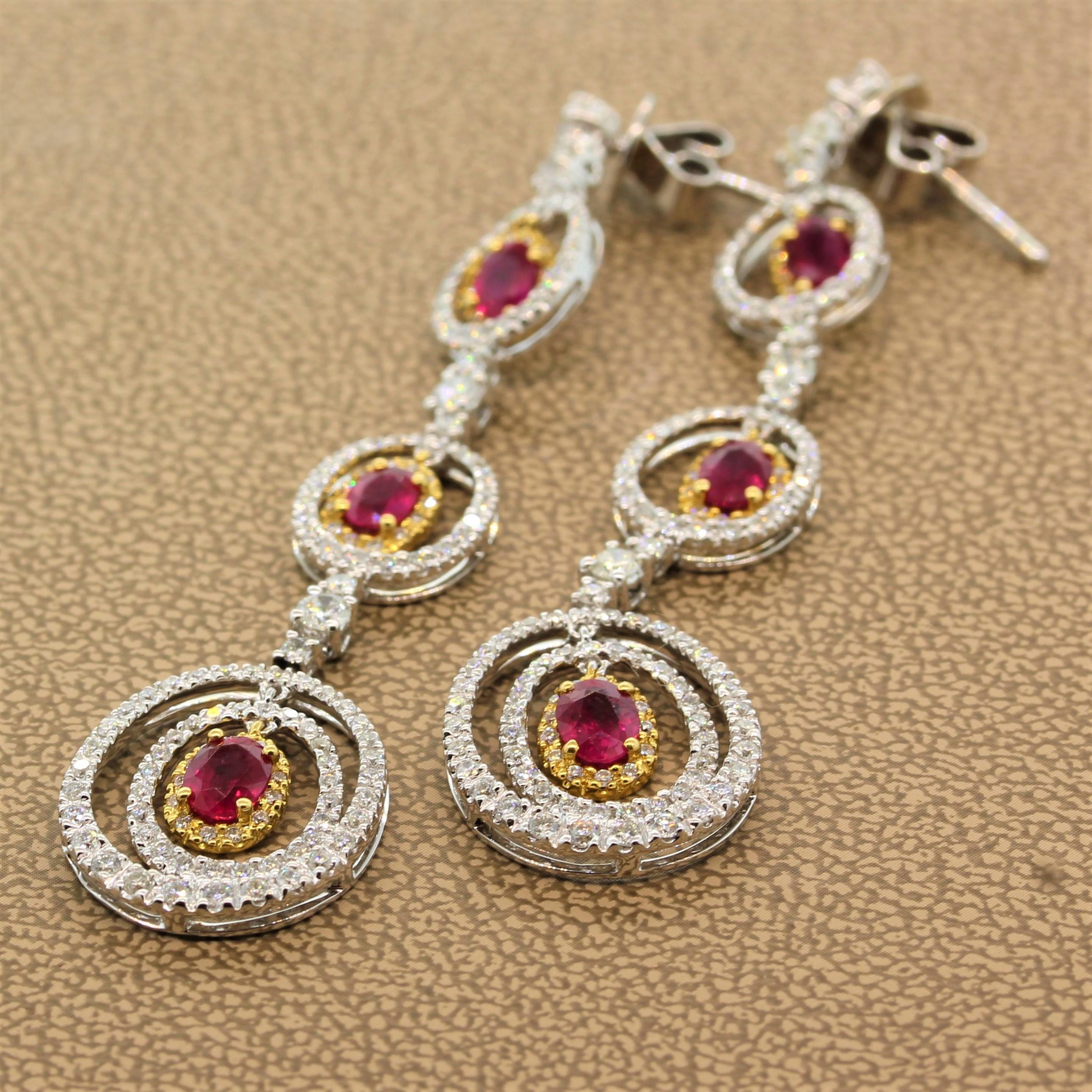 Ruby Diamond Gold Drop Earrings 2