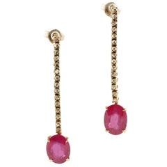 Retro Ruby Diamond Gold Drop Earrings