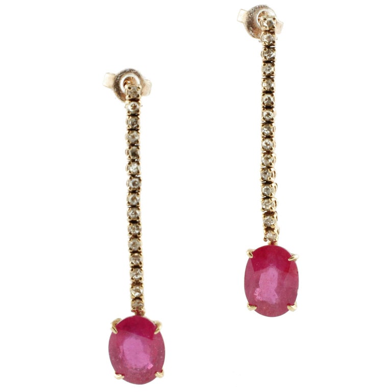 Ruby Diamond Gold Drop Earrings For Sale at 1stDibs | pandora ruby earrings