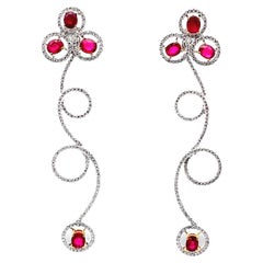 Ruby Diamond Gold Drop Spiral Earrings
